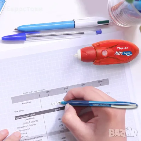 Коригираща лента за писалка BIC Tipp-Ex, оптимална за ученически пособия, усукваща се микро лента, снимка 3 - Ученически пособия, канцеларски материали - 48654348