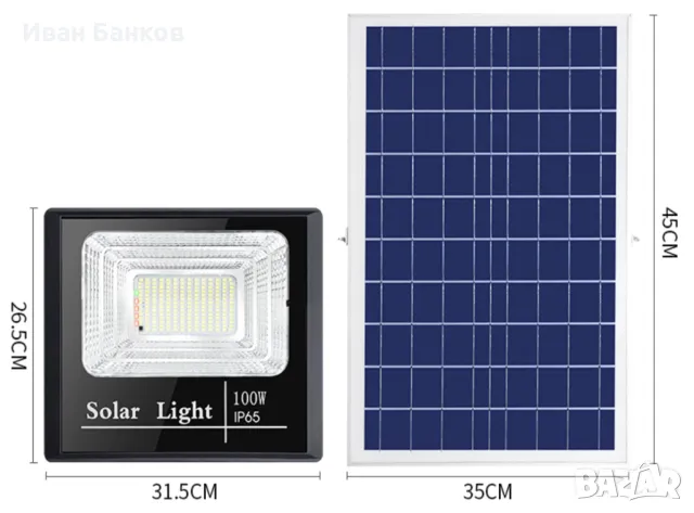 Соларен прожектор модел S01C-100W, снимка 1 - Соларни лампи - 48457314