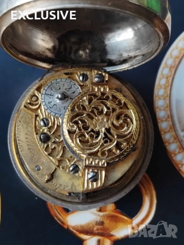 J. Miller. Сребърен джобен часовник  1760г, снимка 8 - Джобни - 53829108