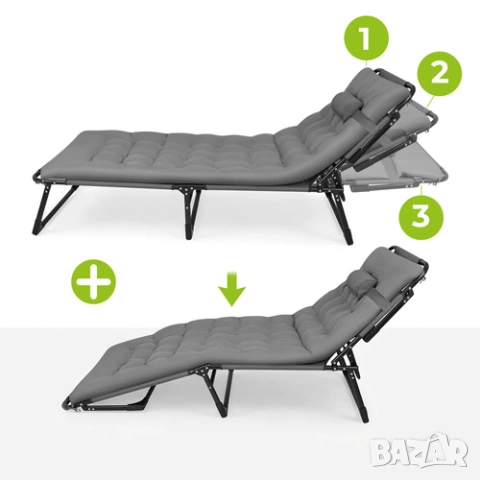 Сгъваем шезлонг за плаж / Градински шезлонг / Преносим шезлонг за къмпинг, снимка 2 - Градински мебели, декорация  - 54153633