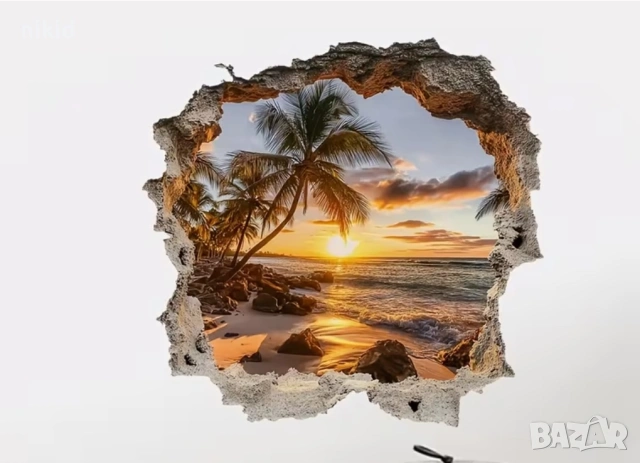 Палма палми изгрев залез море Дупка в стена самозалепващ стикер лепенка за стена , снимка 5 - Други - 53891965