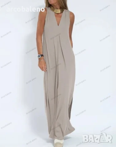 Дамска дълга лятна рокля с V-образно деколте, 4цвята , снимка 3 - Рокли - 41553600