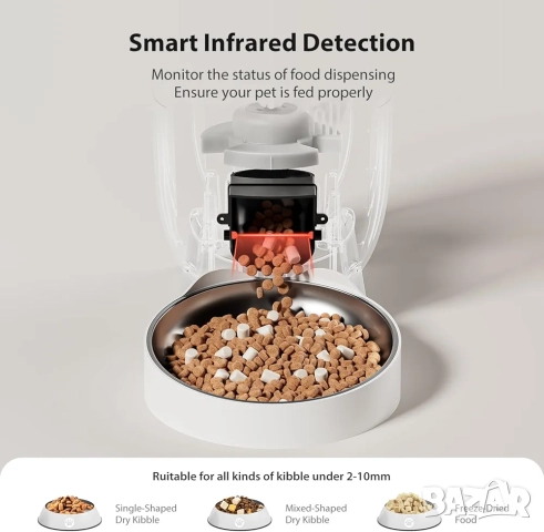 3L Автоматична хранилка за котки DUDUPET с таймер и гласово повикване, снимка 4 - За котки - 52437069