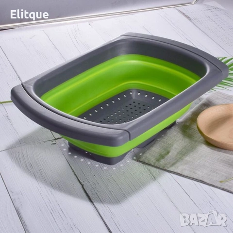 Сгъваема правоъгълна кошница за измиване и изцеждане на плодове и зеленчуци