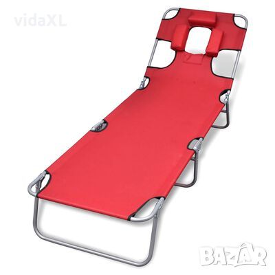vidaXL Сгъваем шезлонг с възглавница прахово боядисана стомана червен, снимка 1 - Градински мебели, декорация  - 45807018