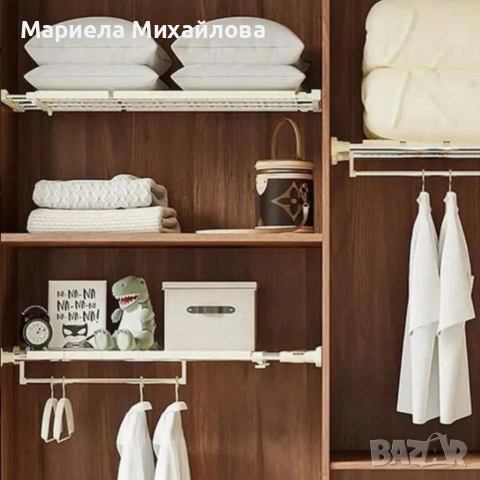 Разтегателен телескопичен рафт без пробиване 50–80 см., снимка 5 - Гардероби - 53005518