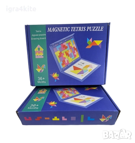 Две в Едно Дигитална Книга за Рисуване с Магнитен Дървен Тетрис и Танграм + Маркер, снимка 2 - Образователни игри - 52158132