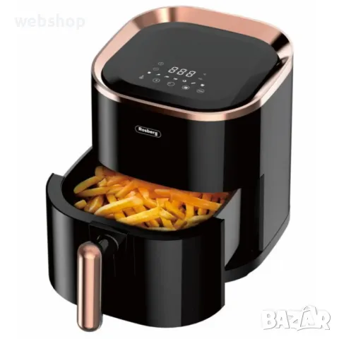 Фритюрник с горещ въздух AirFryer Rosberg R51980Z, 1200W, 3.5 л, 7 програми, Таймер, Черен/златист, снимка 1 - Фритюрници - 47211817