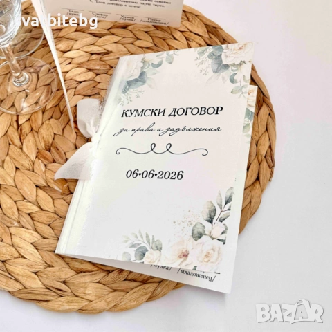 Кумски договор, Сватбен Договор за Кумове, Подаръчни кутии за Кумове Покана