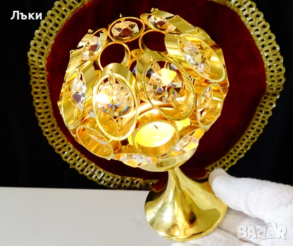 Позлатен бронзов свещник Weinfurtner Gold Crystal. , снимка 2 - Антикварни и старинни предмети - 52900301