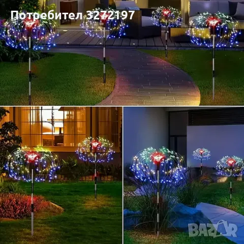 LED Соларна лампа,8 прграми/режима на светлина,водоустойчива IP65, снимка 4 - Соларни лампи - 49403239