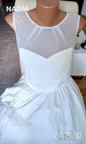 Бяла рокля от тафта миди, снимка 5 - Рокли - 50333429