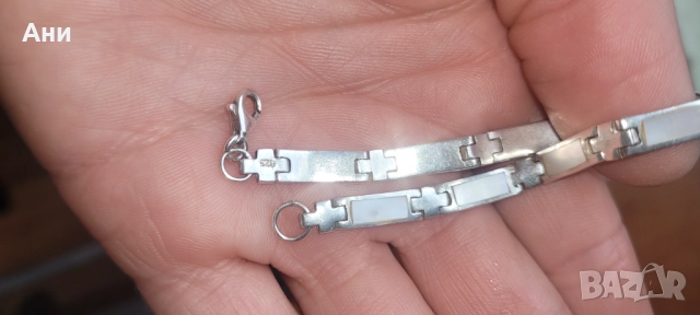 Сребърна гривна със седеф, снимка 2 - Гривни - 51836330