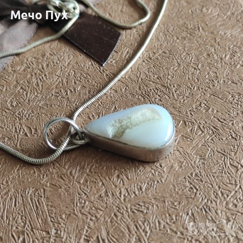 Сребърен синджир с висулка с камък (271), снимка 3 - Колиета, медальони, синджири - 45248901