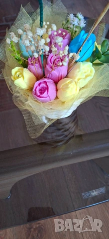 Букет от ароматни сапунени цветя , снимка 10 - Ръчно изработени сувенири - 53761693