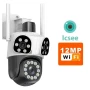 Тройна външна въртяща WiFi AI камера 12MP с три обектива и 10x ZOOM, ICSee, Бяла, снимка 1