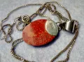 РАЗКОШЕН СРЕБЪРЕН МЕДАЛЬОН СРЕБРО 925 с ШЛИФОВАН НАТУРАЛЕН ЧЕРВЕН КОРАЛ и СРЕБЪРНА 925 ВЕРИЖКА 44754, снимка 3