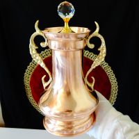 Медна кана,амфора,ваза с позлатен капак,кристал. , снимка 13 - Антикварни и старинни предмети - 45204154