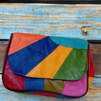 Многоцветна дамска кожена чанта за през рамо, снимка 1 - Чанти - 45838845