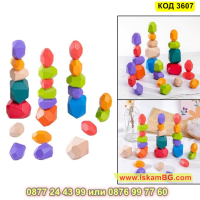 Детска дървена игра с цветни камъчета за баланс и декорация - КОД 3607, снимка 3 - Игри и пъзели - 45055730