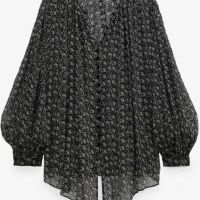 Дамска лека блуза с дълъг ръкав и копчета Zara, 99% полиестер, XL, снимка 4 - Блузи с дълъг ръкав и пуловери - 45778819