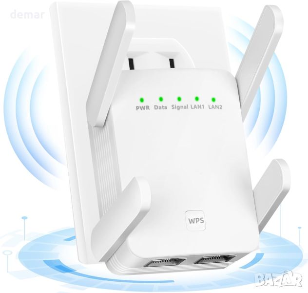 WiFi Extender, сигналът може да покрие до 787 кв.м., настройка с 1 докосване, 2,4 GHz (бял), снимка 1