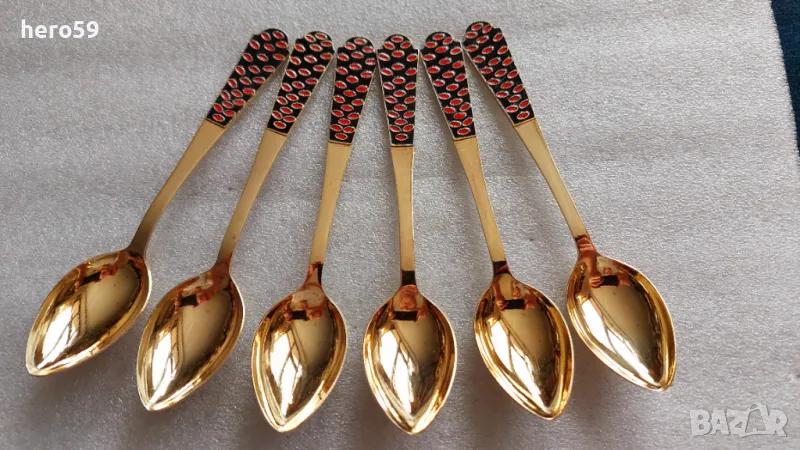 СССР-Сребърни лъжички с емайл и позлата,сребро 916, снимка 1