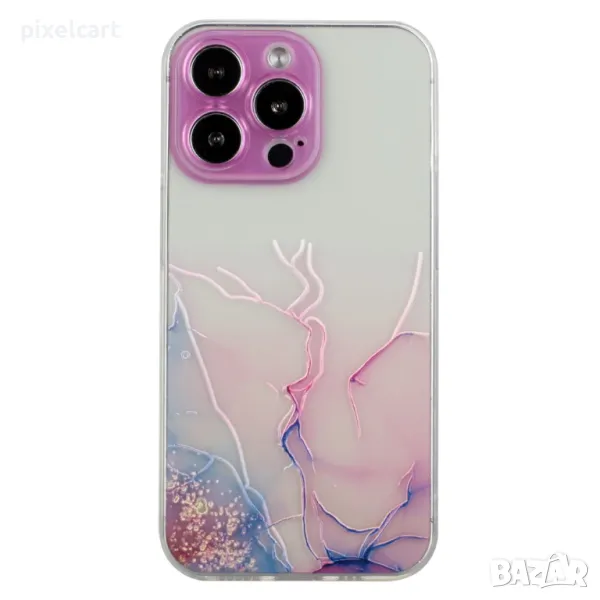 Силиконов калъф Marble за iPhone 15 Pro Max, Розов, снимка 1