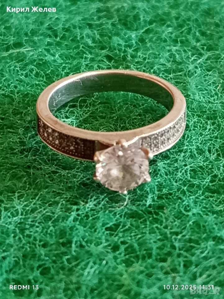 Елегантен сребърен пръстен с ювелирно инкрустирани цирконий ръчна изработка 34513, снимка 1