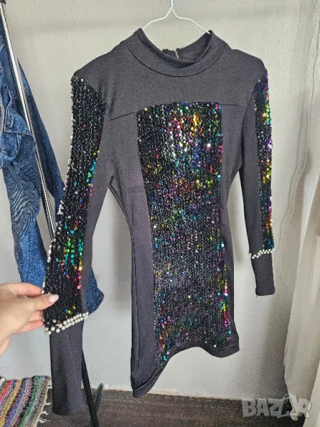 черна рокля с пайети, снимка 1