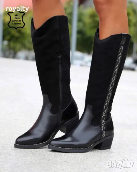 Ботуши на ток - черна ЕСТЕСТВЕНА кожа, снимка 1