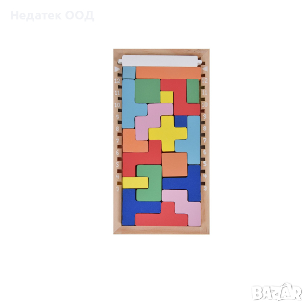 Пъзел, Дървена карта, с различни цветни форми, 12,5x25,5 см, снимка 1