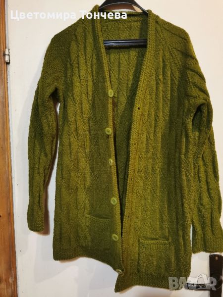 Мъжка зелена плетена жилетка с дълъг ръкав , снимка 1