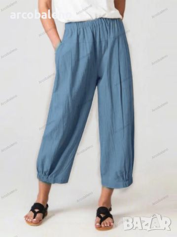 Дамски памучно-ленени скъсени панталони с висока талия, 6цвята , снимка 9 - Панталони - 45880781
