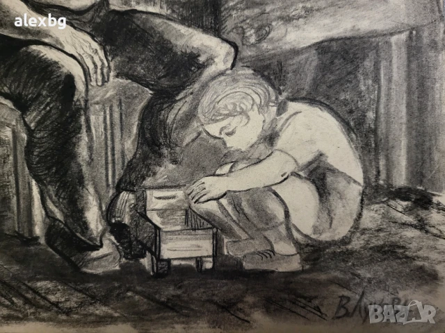 Вера Лукова картина рисувана с въглен размер 35х24.5см, снимка 7 - Картини - 50596464