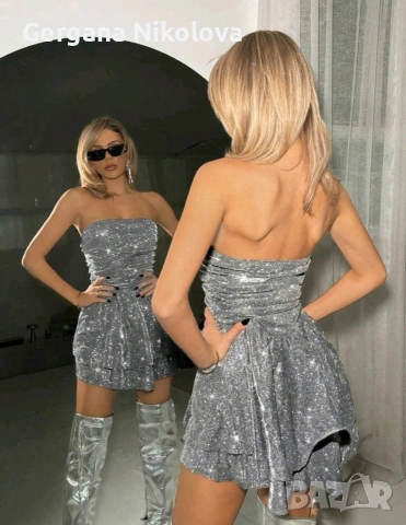 Дамска сребърна рокля, снимка 2 - Рокли - 54209611