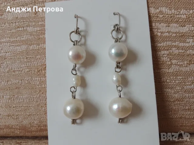 Сребърни обеци с естествени перли, снимка 1