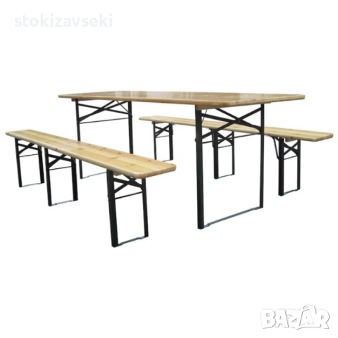 Сгъваем комплект градинска маса с 2 пейки - От чамово дърво, снимка 7 - Градински мебели, декорация  - 54049517