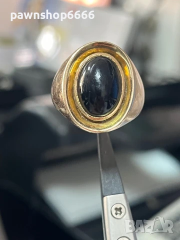 Златен пръстен 14 карата ръчна изработка с черен оникс, снимка 8 - Пръстени - 50653300
