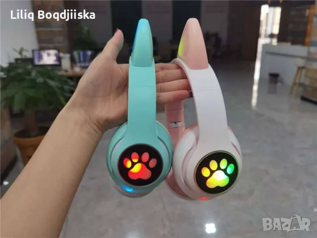 Котешки детски слушалки, Безжични, LED цветни светлини, снимка 18 - Bluetooth слушалки - 48910913