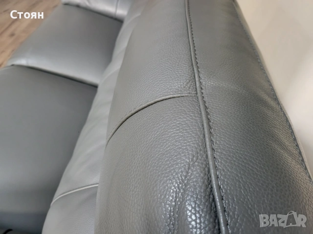 Италиански сив кожен диван тройка Lorenzo с ел. релакс механизъм, снимка 5 - Дивани и мека мебел - 53692889