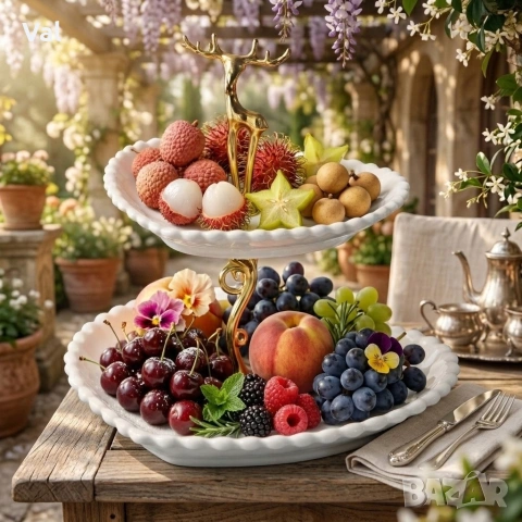 Луксозна поставка за десерти и плодове с елемент елен - 26х23см, HL-12111W