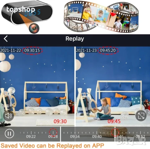 НОВА, ТЕСТВАНА WiFi шпионска камера в часовник, 1080P с нощно виждане и откриване на движение, снимка 5 - Аналогови камери - 50502361