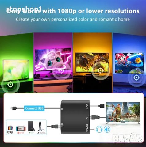 Телевизионна LED подсветка с потапяне с HDMI синхронизираща кутия, 5M LED светлини за 32-120 инчови , снимка 3 - Лед осветление - 46376838