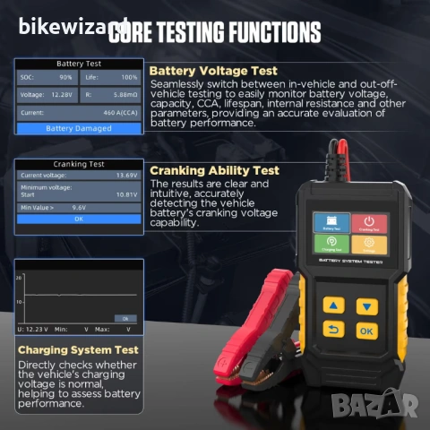 12V 24V цифров тестер за автомобилни акумулатори с тест за натоварване и алтернатор НОВО, снимка 3 - Друга електроника - 53263720