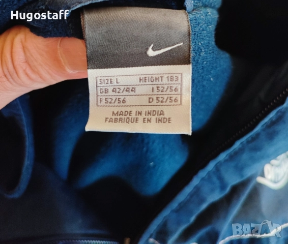 Винтидж футболна Мъжка Шуба яке подплата син Nike Л/Хл, снимка 3 - Спортни дрехи, екипи - 52253673