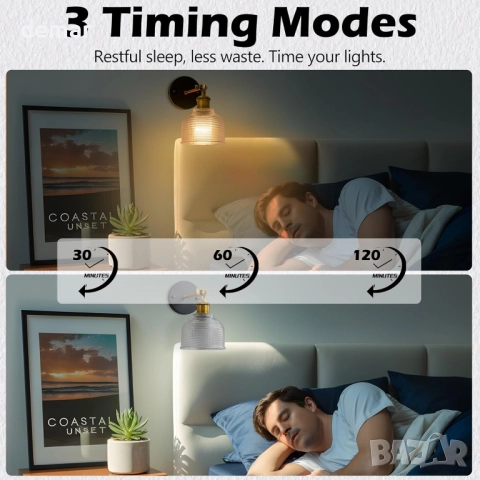 Комплект от 2 стенни лампи FTL, зареждащи се крушки и дистанционно, снимка 5 - Лед осветление - 51888174