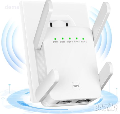 WiFi Extender, сигналът може да покрие до 787 кв.м., настройка с 1 докосване, 2,4 GHz (бял)