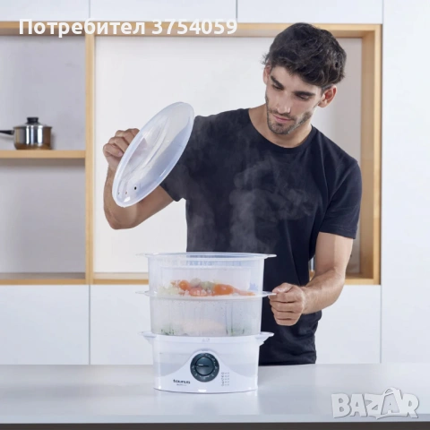 Уред за готвене на пара Taurus Salutecook 800W, 6 л, таймер 60 мин, 2 съда за готвене, съд за бял ор, снимка 6 - Други - 53179786