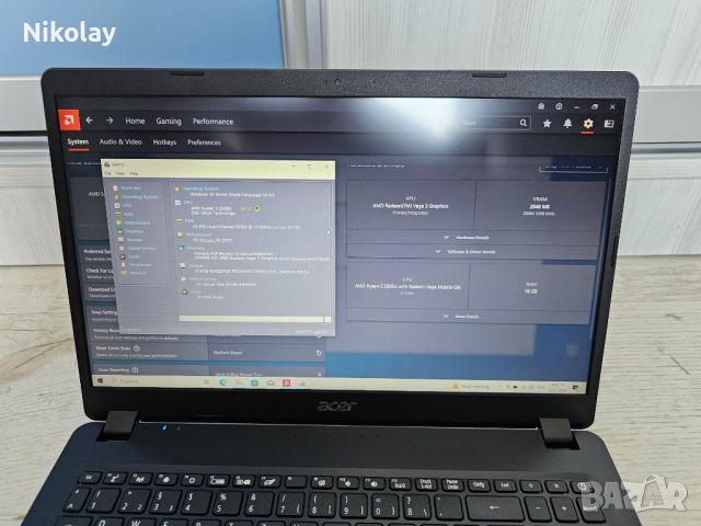Acer Aspire 3 Ryzen 3 3200U, AMD Radeon Vega, 16GB DDR4, SSD 512GB, снимка 12 - Лаптопи за игри - 46366934